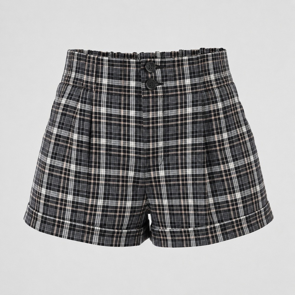 American Eagle Plaid Mom Shorts Size 14 Black Tan Soft Casual Preppy